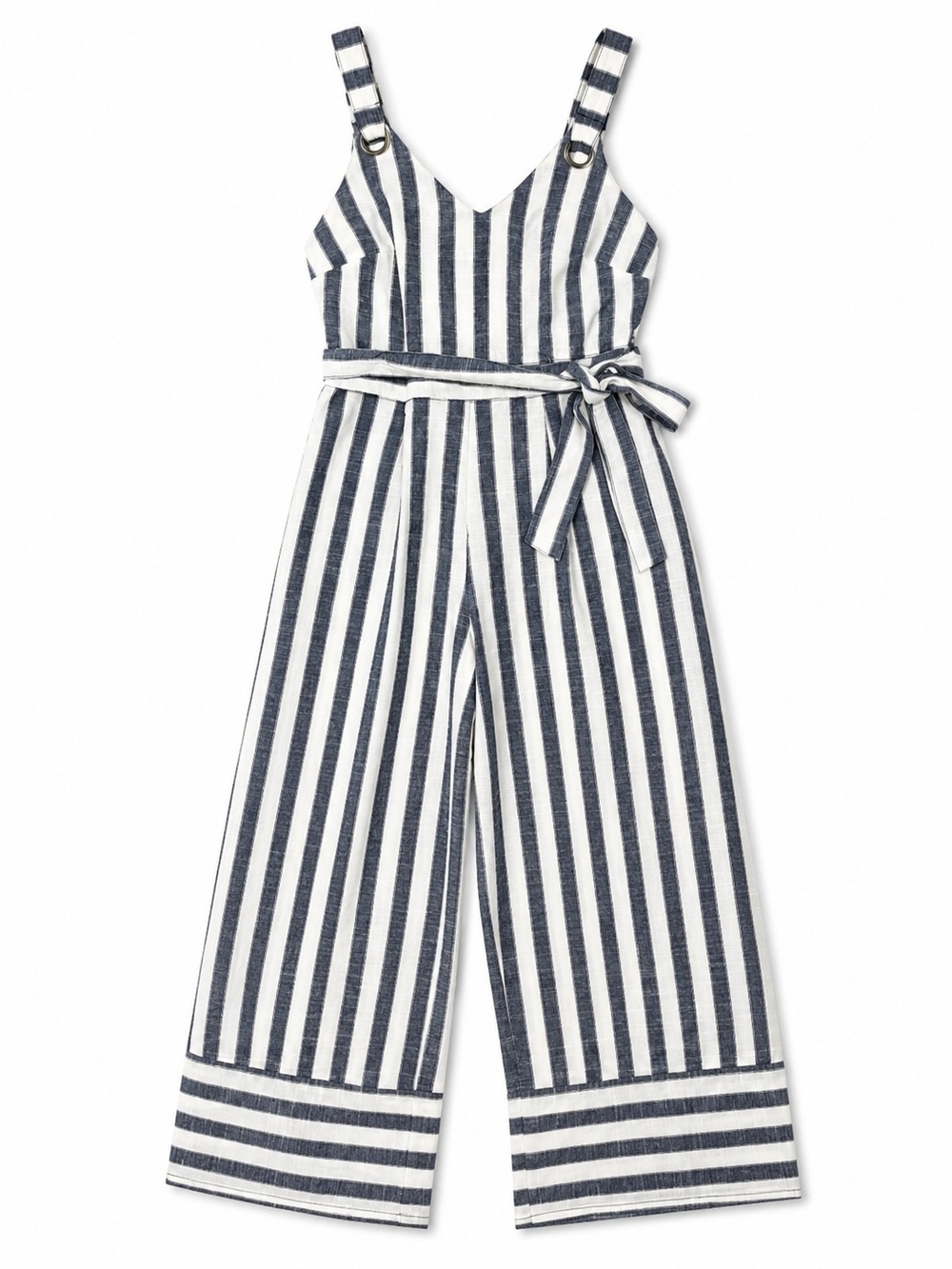 Derek Heart Blue White Striped Wide Leg Belted Jumpsuit Size M